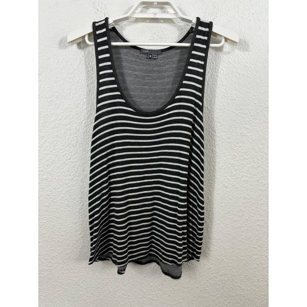 Vince Tank Top Womens Medium Gray Black White‎ Striped Sleeveless Lightweight